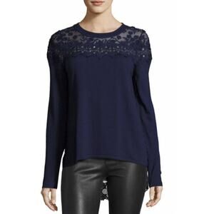 elie tahari navy lace back sweater size m